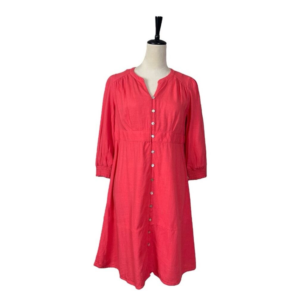 J.Jill Dress A-line Size XS V-Neck Button Front Linen Blend Coral Pink Women’s